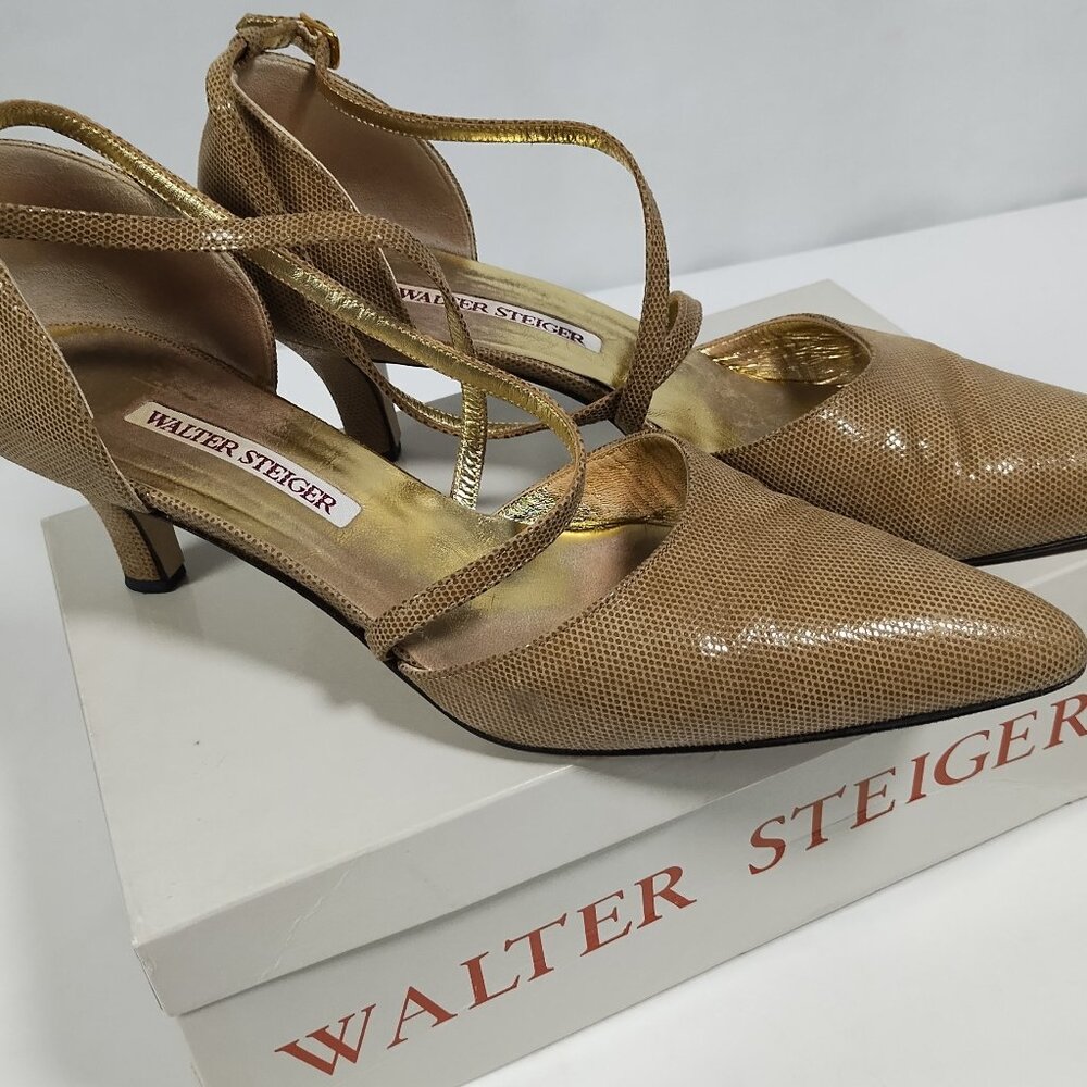 Walter Steiger Size B 10 Beige/Taupe Kitten Heel vintage Italian hand made